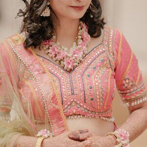 Vibrant Pink & Multicolor Embroidered Lehenga- Perfect for Haldi, Mehendi & Fest